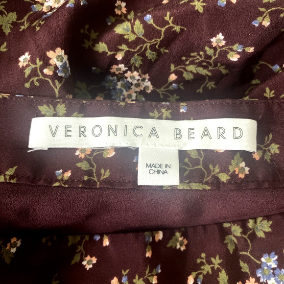 VERONICA BEARD TARAS Mini SKIRT SILK Floral Print Ruched Merlot Red 4 S - Picture 10 of 10